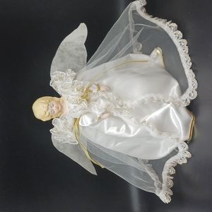Porcelain Angel Figurine with Lace and Gold Details / Tree Topper/ Christmas